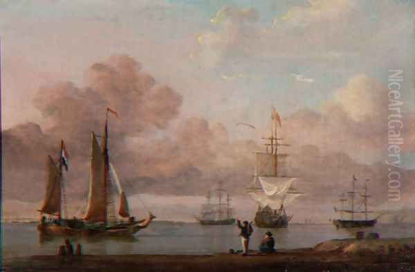 Shipping in a Calm Oil Painting by John of Hull Ward