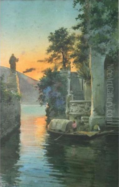 A Quiet Backwater Oil Painting by Alberto Prosdocimi