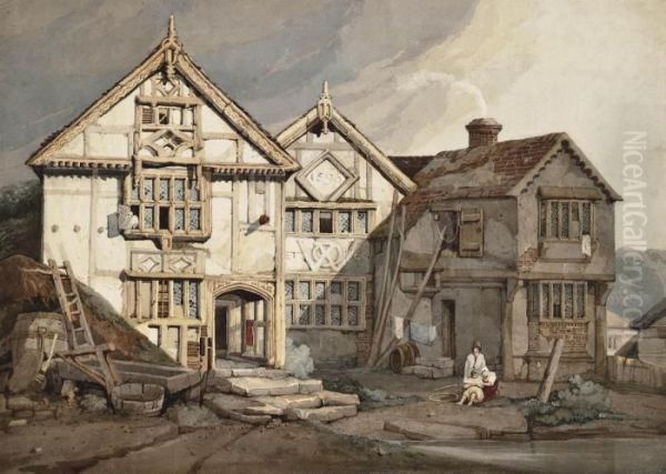 Poundsbridge Manor, Poundsbridge, Penshurt, Kent Oil Painting by Samuel Prout