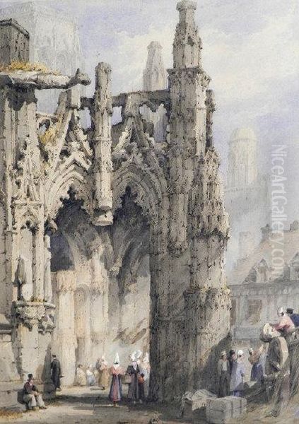 The Cathedral Porch, Chartres Oil Painting by Samuel Prout