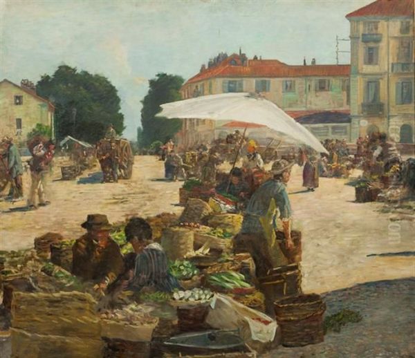 Mercato Di Porta Palazzo Oil Painting by Clemente Pugliese Levi