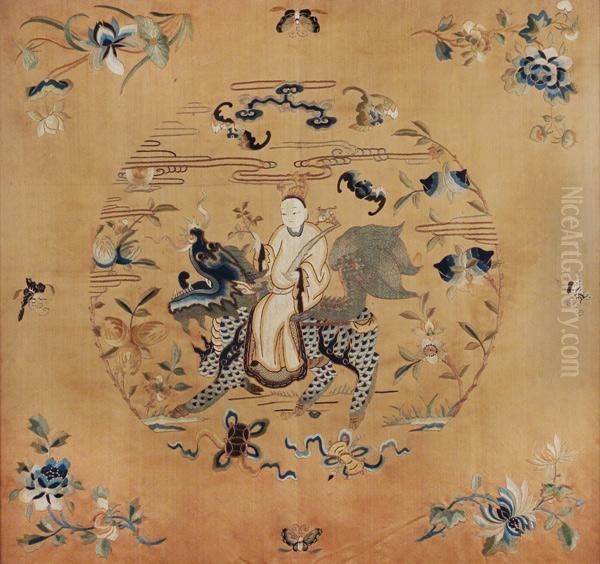 An Immortal Riding On The Back Of A Kilin Oil Painting by Qing Dynasty, Qianlong Period