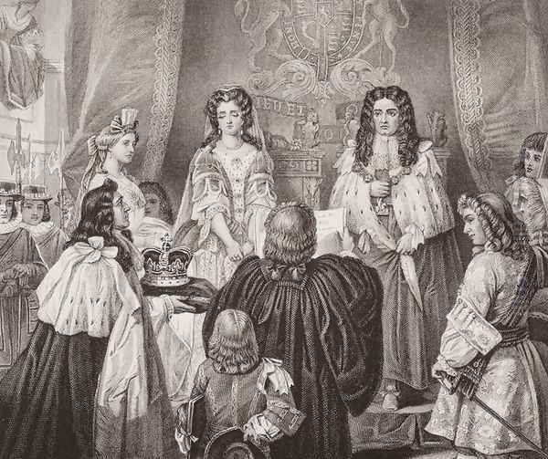 The crown offered to William and Mary by the Lords and Commons at Whitehall, February 12, 1689, from Illustrations of English and Scottish History Volume II Oil Painting by Edgar Melville Ward