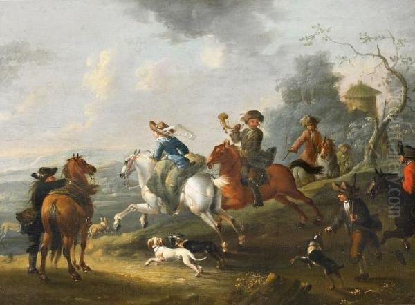 Departure Of The Hunt Oil Painting by August Querfurt