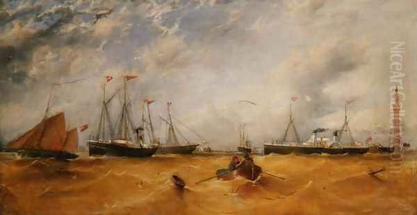 Shipping at the North of Grimsby Harbour Oil Painting by James H. Wheldon