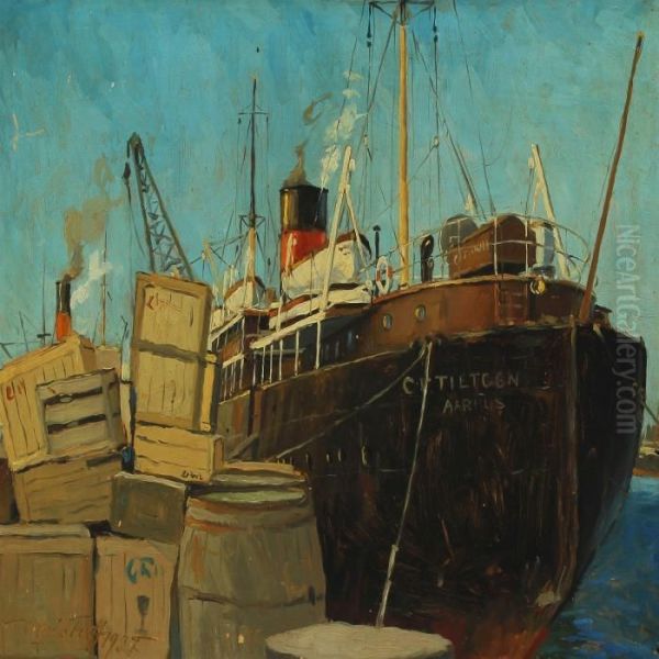 Scenery From The Docks Oil Painting by Victor H.W. Qvistorff