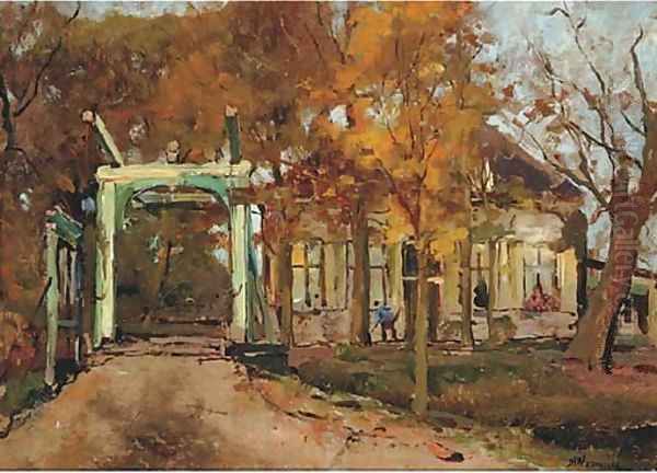 De groene wipbrug a green drawbrigde in autumn Oil Painting by Jan Hillebrand Wijsmuller