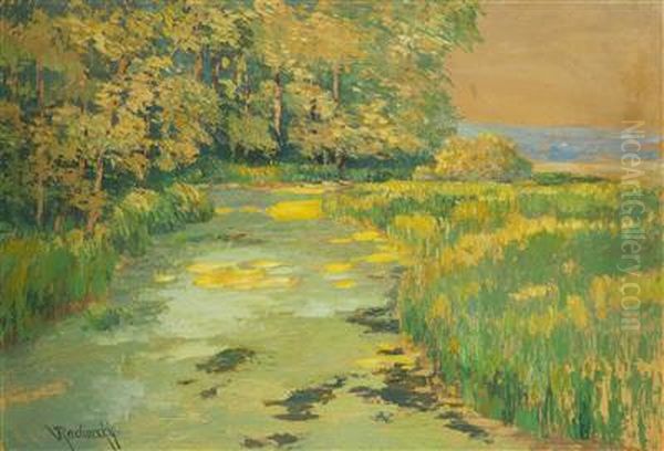 A Landscape With A Water Surface Oil Painting by Vaclav Radimsky