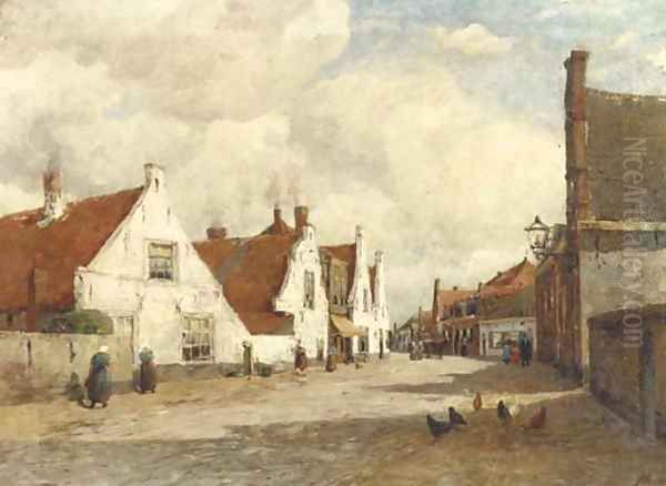 Village street in Noordwijk Oil Painting by Jan Hillebrand Wijsmuller