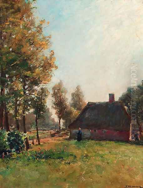 A farmyard in summer Oil Painting by Jan Hillebrand Wijsmuller