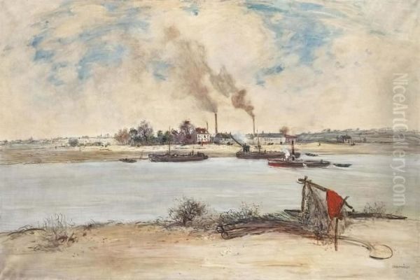 Les Berges De La Seine En Banlieue Oil Painting by Jean-Francois Raffaelli