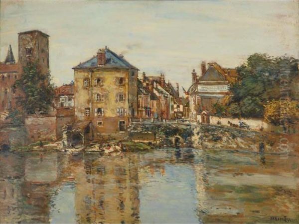 Washerwomen Along The Banks Of A River Oil Painting by Jean-Francois Raffaelli