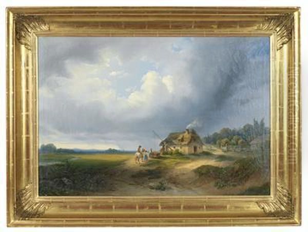 Bauernhof In Ungarischer Landschaft Oil Painting by Ignaz Raffalt