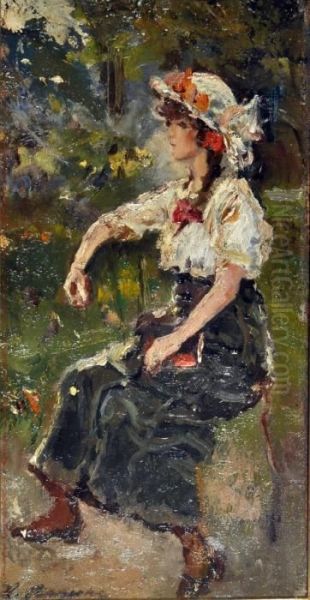 Fanciulla Ai Giardini Oil Painting by Raffaele Ragione