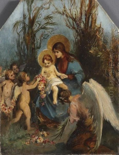 The Madonna And Child With Adoring Angels Oil Painting by Carl Rahl