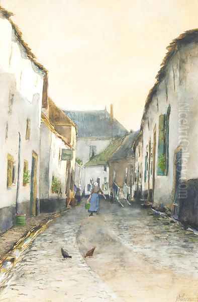 Street in a fishing village Oil Painting by Jan Hillebrand Wijsmuller