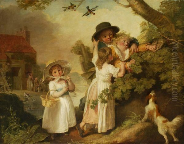 Children Birds-nesting Oil Painting by Johann Heinrich Ramberg