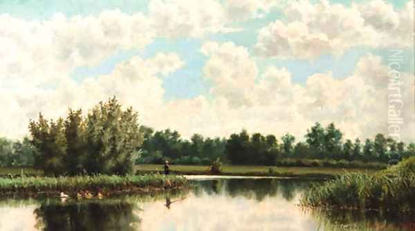 A river landscape Oil Painting by Jan Hillebrand Wijsmuller