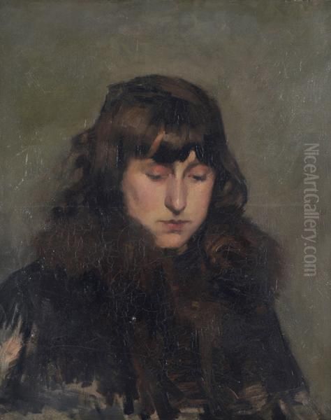 Head Of A Young Girl Looking Down, Melbourne Oil Painting by Hugh Ramsay