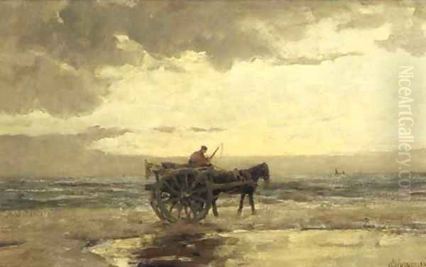 Gathering shells at dusk Oil Painting by Jan Hillebrand Wijsmuller