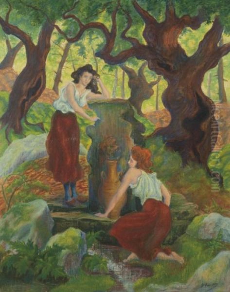 Deux Femmes A La Fontaine Oil Painting by Paul-Elie Ranson