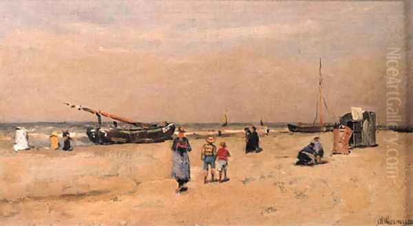 A summers' day at the beach Oil Painting by Jan Hillebrand Wijsmuller