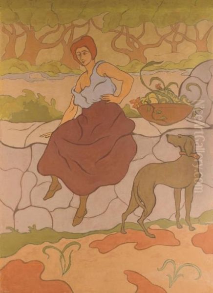 Femme Au Chien Qui Porte Un Collier Oil Painting by Paul-Elie Ranson