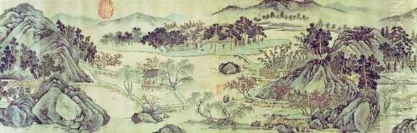 The Peach Blossom Spring from a poem entitled Tao Yuan Bi Jing written by Wang Wei (701-761), 1524 Oil Painting by Zhengming Wen