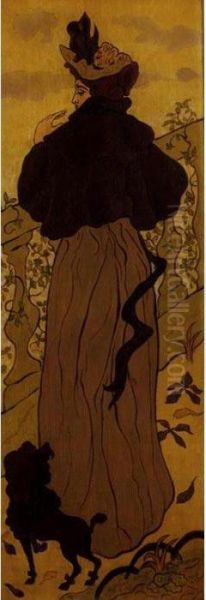 Femme Debout Contre Une Balustrade Avec Un Caniche Oil Painting by Paul-Elie Ranson