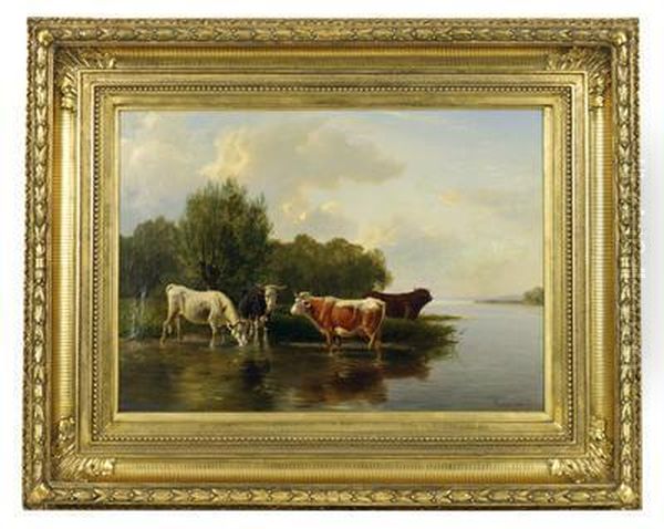 Rinder An Der Tranke Oil Painting by Gustav Ranzoni