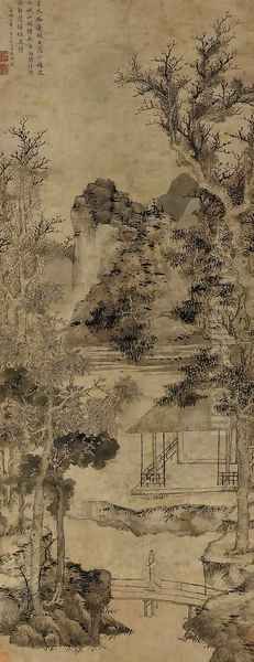 Old Trees and Secluded Pavilion Oil Painting by Zhengming Wen