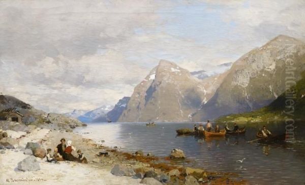 In The Fiord Oil Painting by Georg Anton Rasmussen