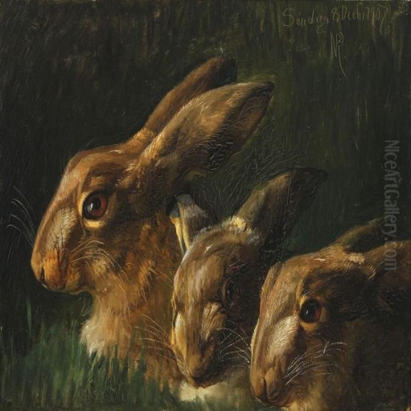 Hares Oil Painting by Niels Peter Rasmussen