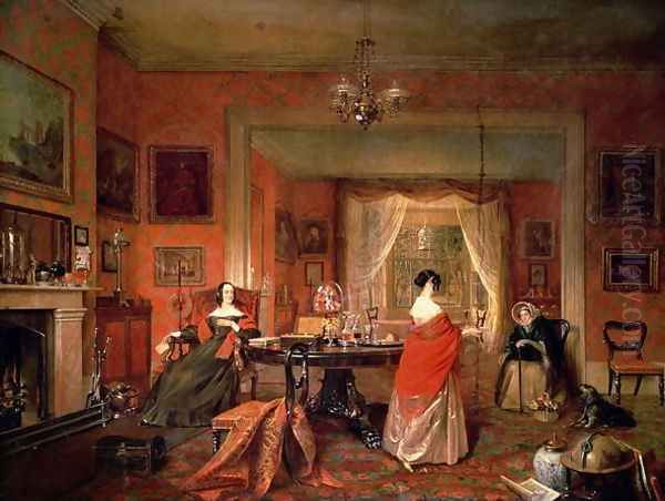 Three ladies in a drawing room interior Oil Painting by Pieter Christoffel Wonder