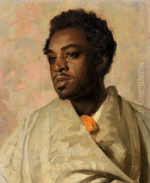 Portrait D'homme Africain En Buste Oil Painting by Edouard John E. Ravel