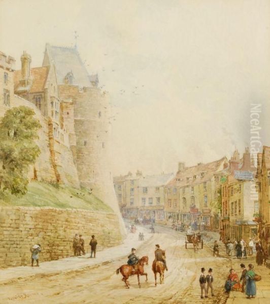 Street Scene In Old Windsor With Old Etonians Oil Painting by Louise Rayner