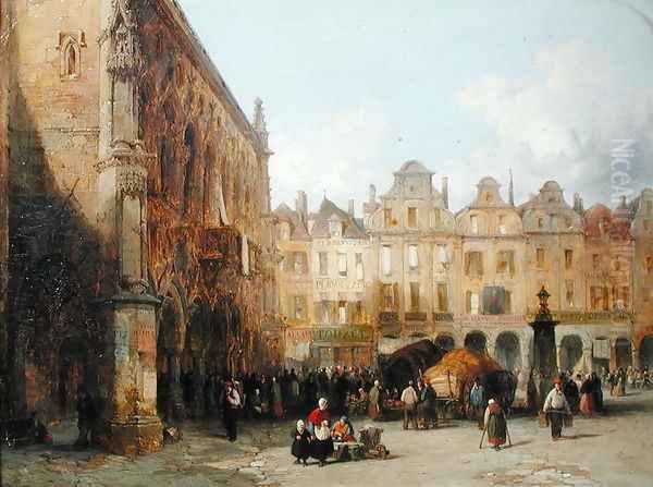 The Hotel de Ville, Arras, 1856 Oil Painting by Lewis John Wood