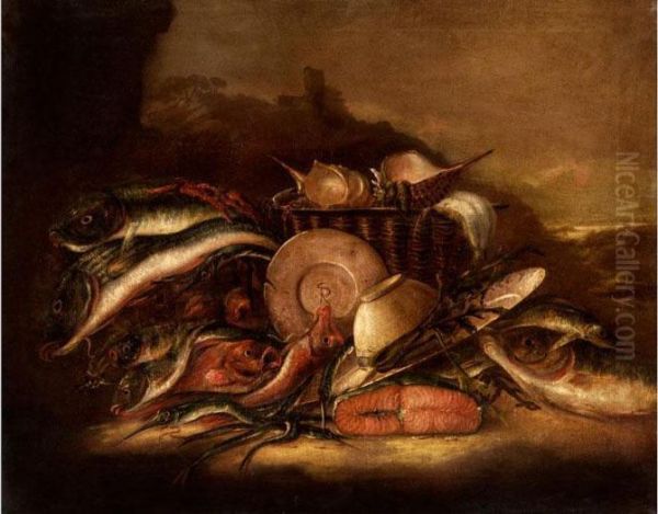 Grosses Fischstilleben Oil Painting by Giuseppe Recco