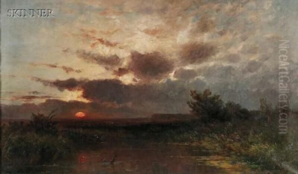 Marsh View At Sunset Oil Painting by Franz Reder-Broily