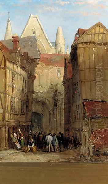 Rue des Halles, Rouen Oil Painting by Lewis John Wood