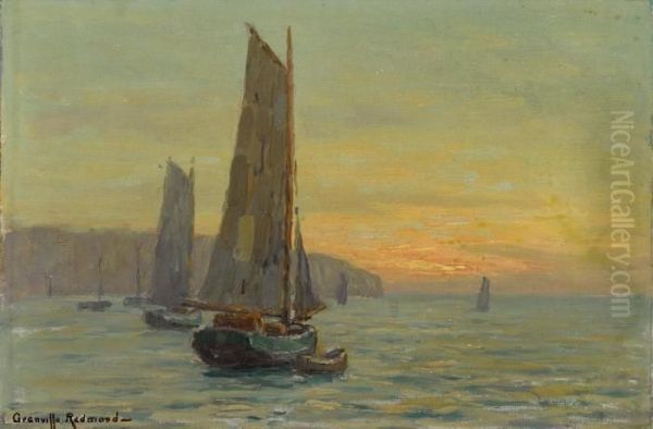 Sailboats At Sunset Oil Painting by Granville Redmond