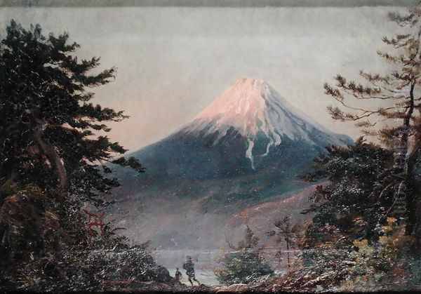 A View of Mount Fusiyama with Figures in the Foreground Oil Painting by (attributed to) Wirgman, Charles