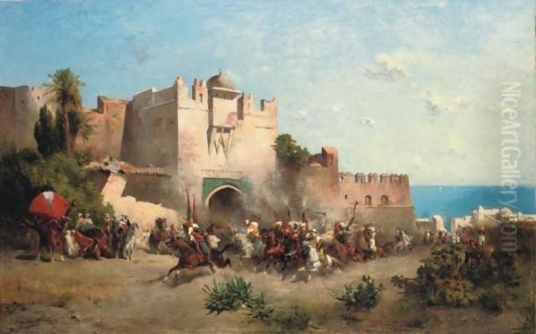 At The City Gate Oil Painting by Emile Regnault de Maulmain