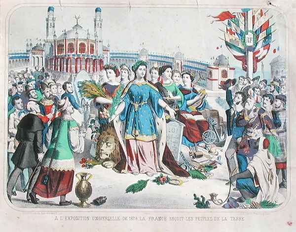 France receiving the people of the world at the Universal Exposition of 1878 Oil Painting by F. C. Wentzel