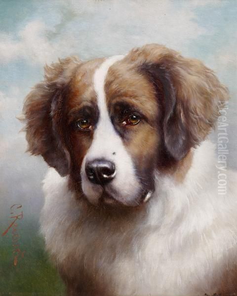 Portrait Of A Saint Bernard.bh Oil Painting by Carl Reichert