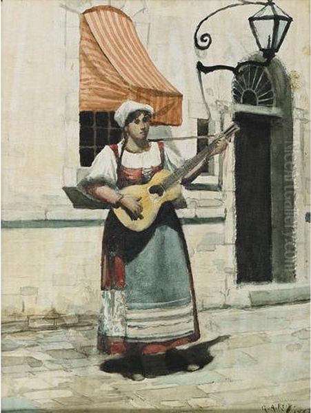 Street Singer Oil Painting by George Agnew Reid