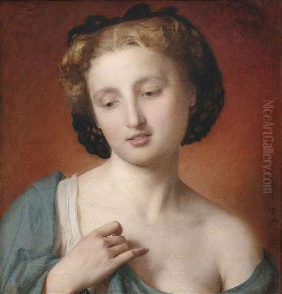 Bildnis Einer Jungen Frau Mit Gesenktem Blick Im Viertelprofil Als Bruststuck Oil Painting by Johann Baptist Reiter