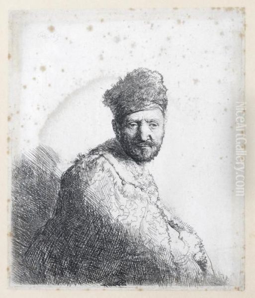 Bearded Man In A Furred Oriental Cap And Robe: The Artist's Father Oil Painting by Rembrandt Van Rijn