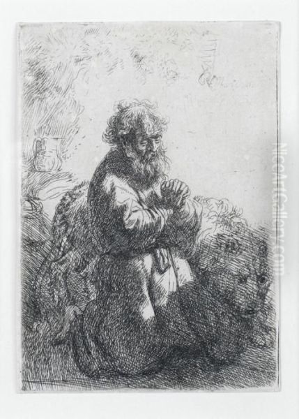 St Jerome Kneeling In Prayer, Looking Down Oil Painting by Rembrandt Van Rijn