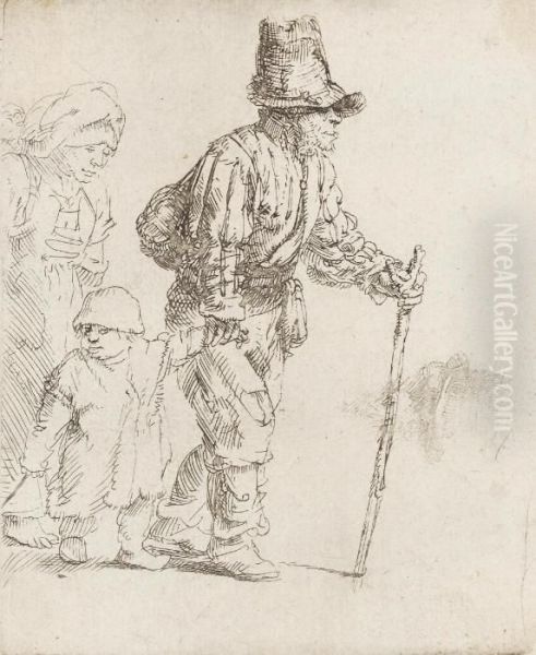 Peasant Family On The Tramp Oil Painting by Rembrandt Van Rijn